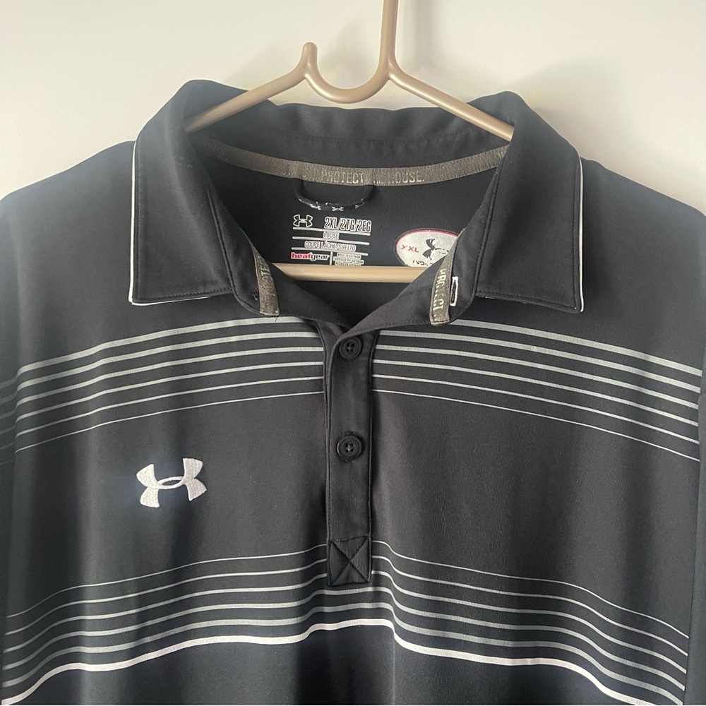 Under Armour Polo Shirt Black White Gray Size 2XL - Picture 3 of 9